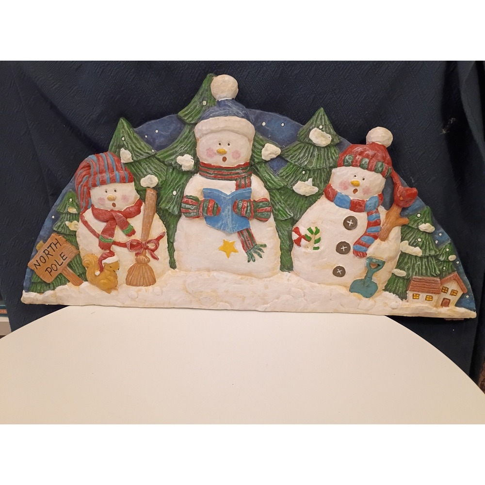 Vintage Snowman North Pole Christmas Wall Plaque Resin Holiday Decor 21x10